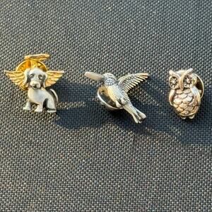 Three Vintage Adorable Animal Tack Pins Lot